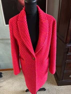 VILAGALLO striped wool coat in pink / orange Sz 42 Sz 10 A408